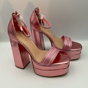 Dream Pairs Heels Size 7.5 Metallic Rose Pink Platform Block Heels
